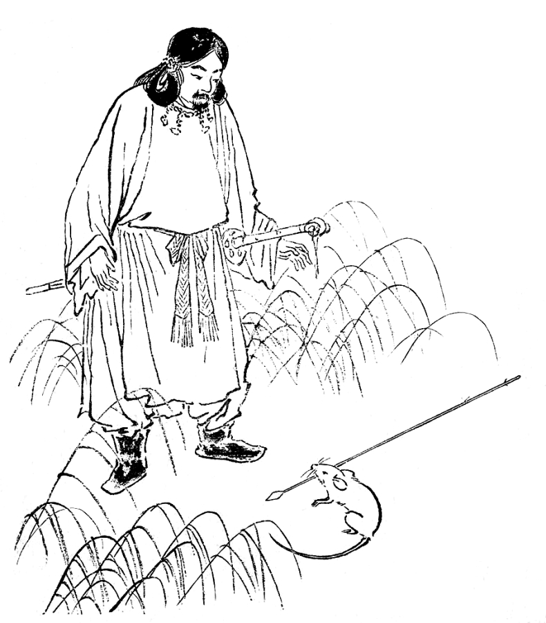 大国主神と野鼠を描いた1911年の日本史挿絵。大国主命の記事のサムネイル。